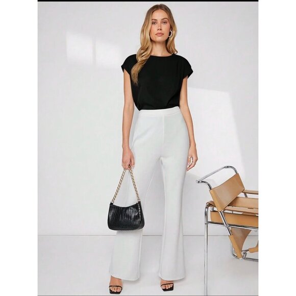 cap sleeve keyhole back silky boatneck blouse black office work - Picture 1 of 4